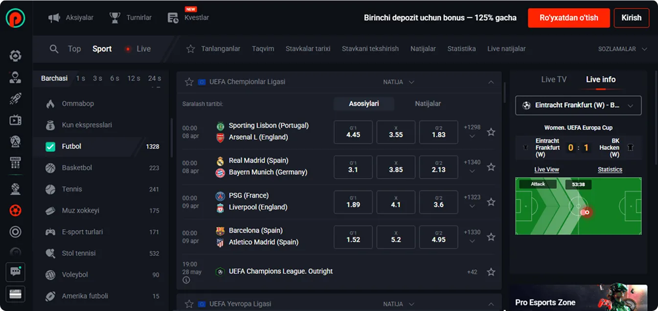 Futbol va xalqaro musobaqalar Pin Up