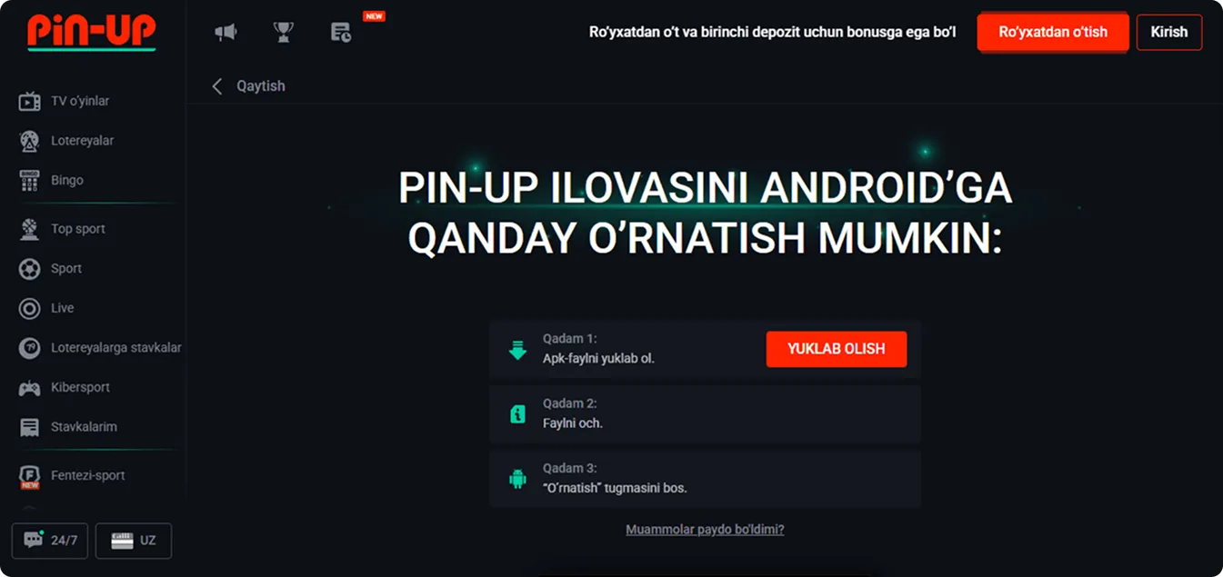 Pin Up mobil qurilmalarda